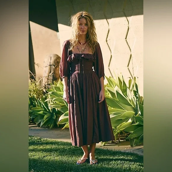 Free People | Dresses | Free People Brown Midi Dress | Poshmark